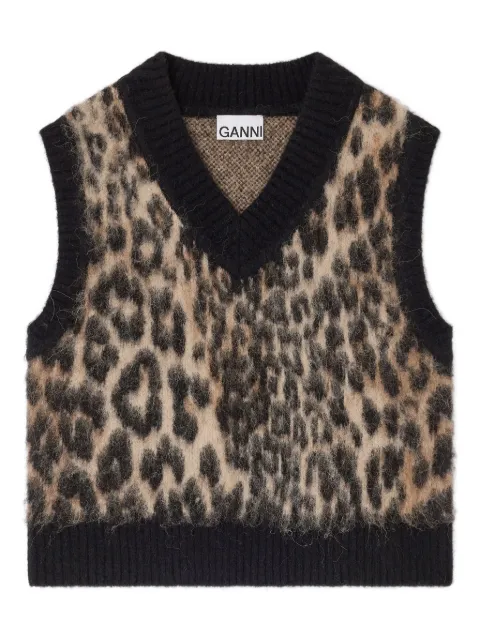 GANNI V-neck leopard-print vest