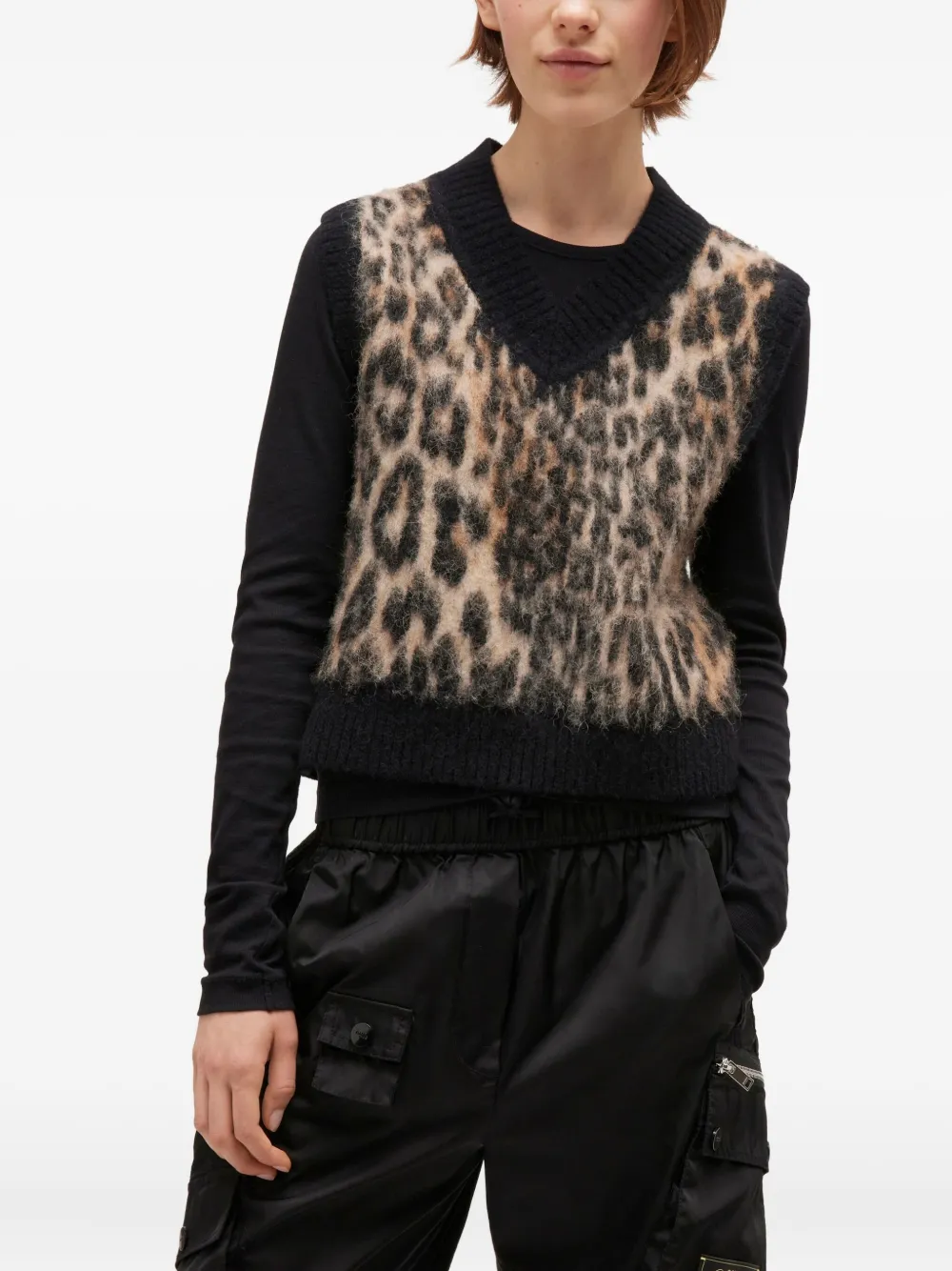 Ganni V-neck Leopard-print Vest In Multi