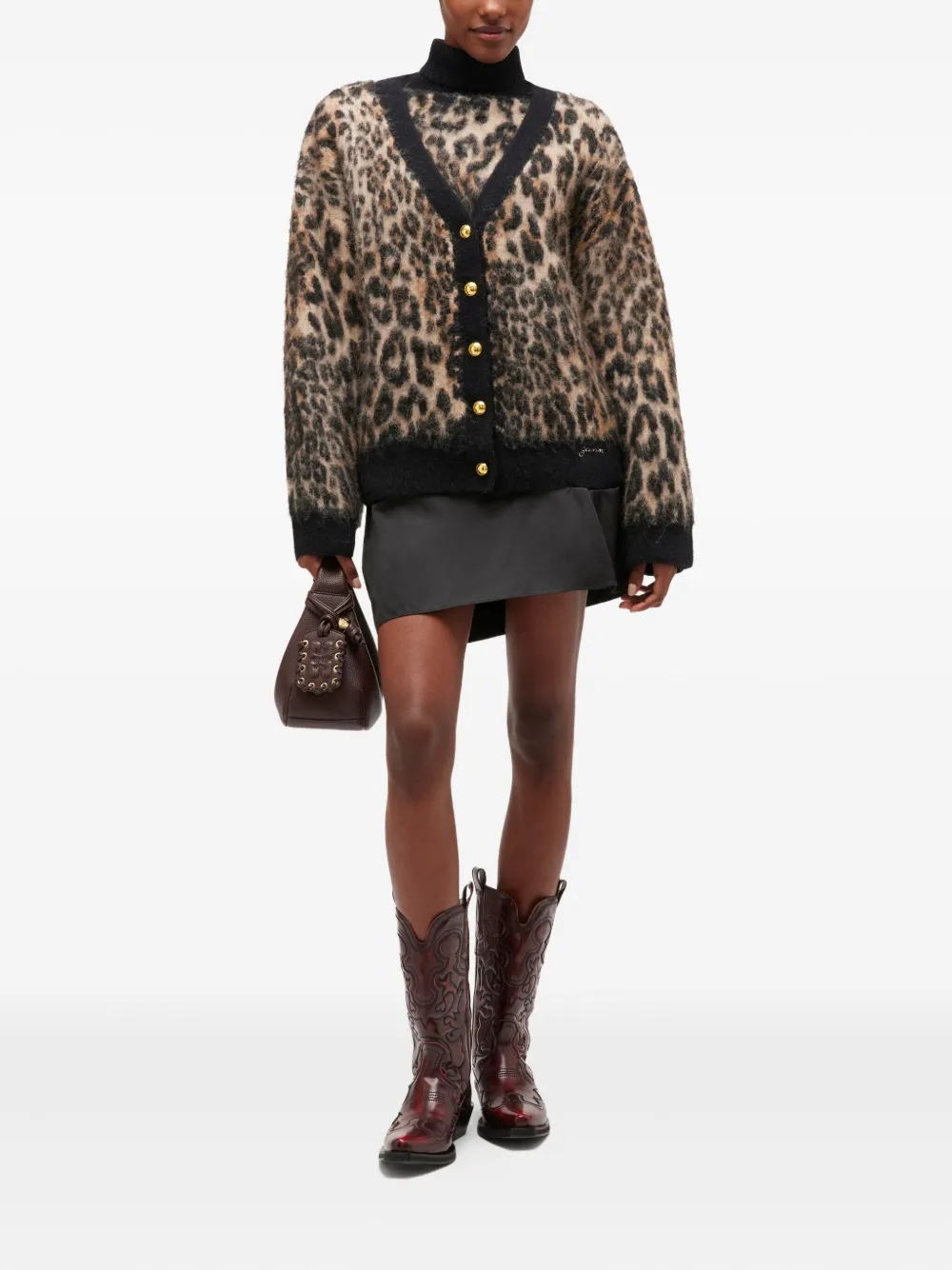 Ganni Leopard-print Button Cardigan In Neutral