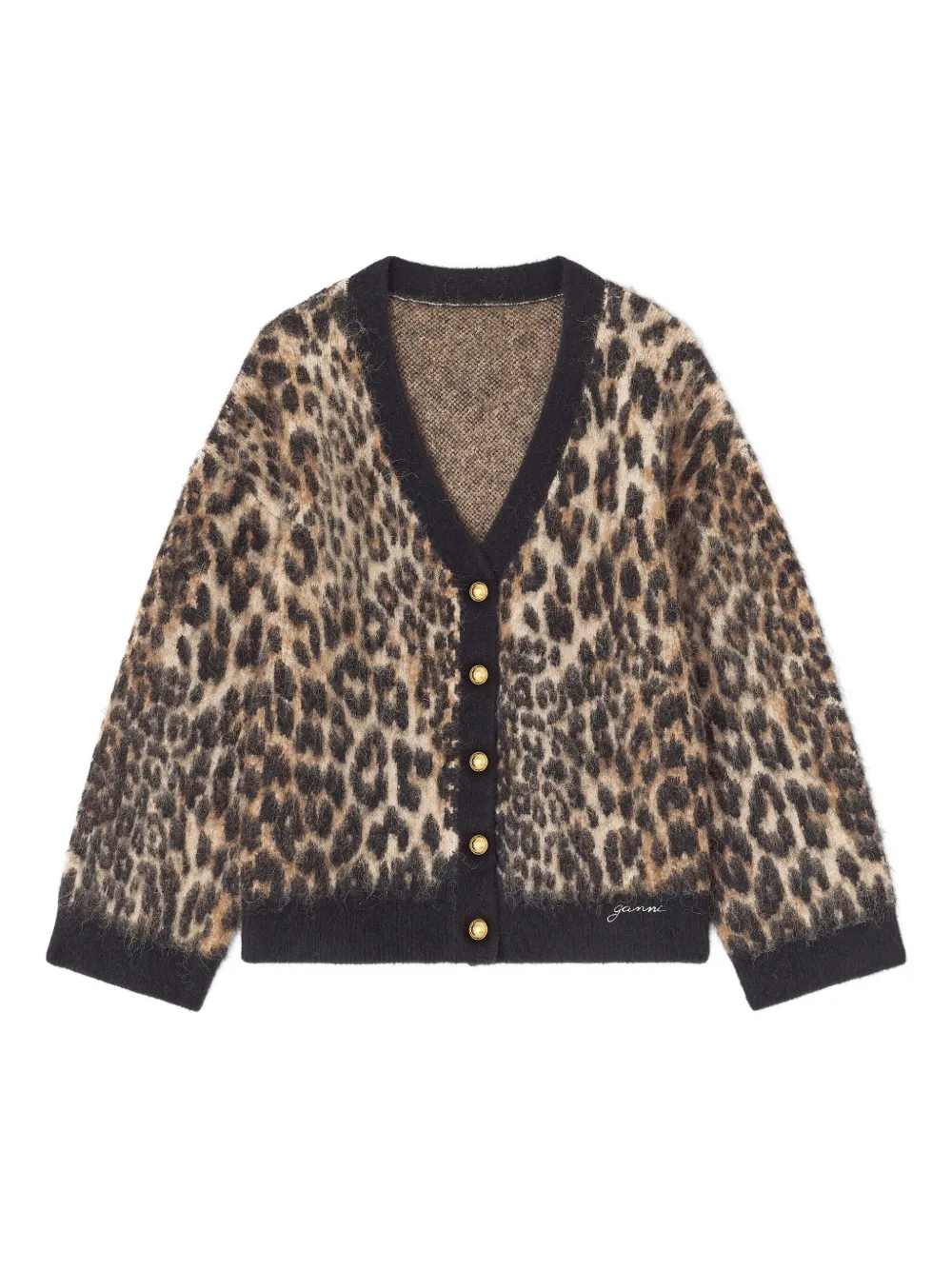 Ganni Leopard-print Button Cardigan In Neutral