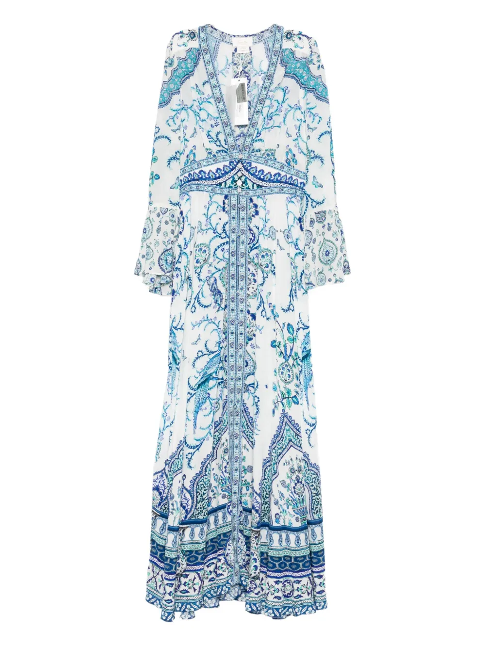 Camilla bell-sleeve paisley-print maxi dress Blauw
