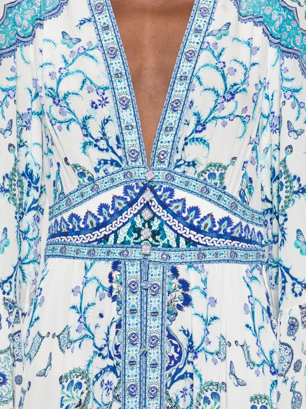 Camilla bell-sleeve paisley-print maxi dress Blauw