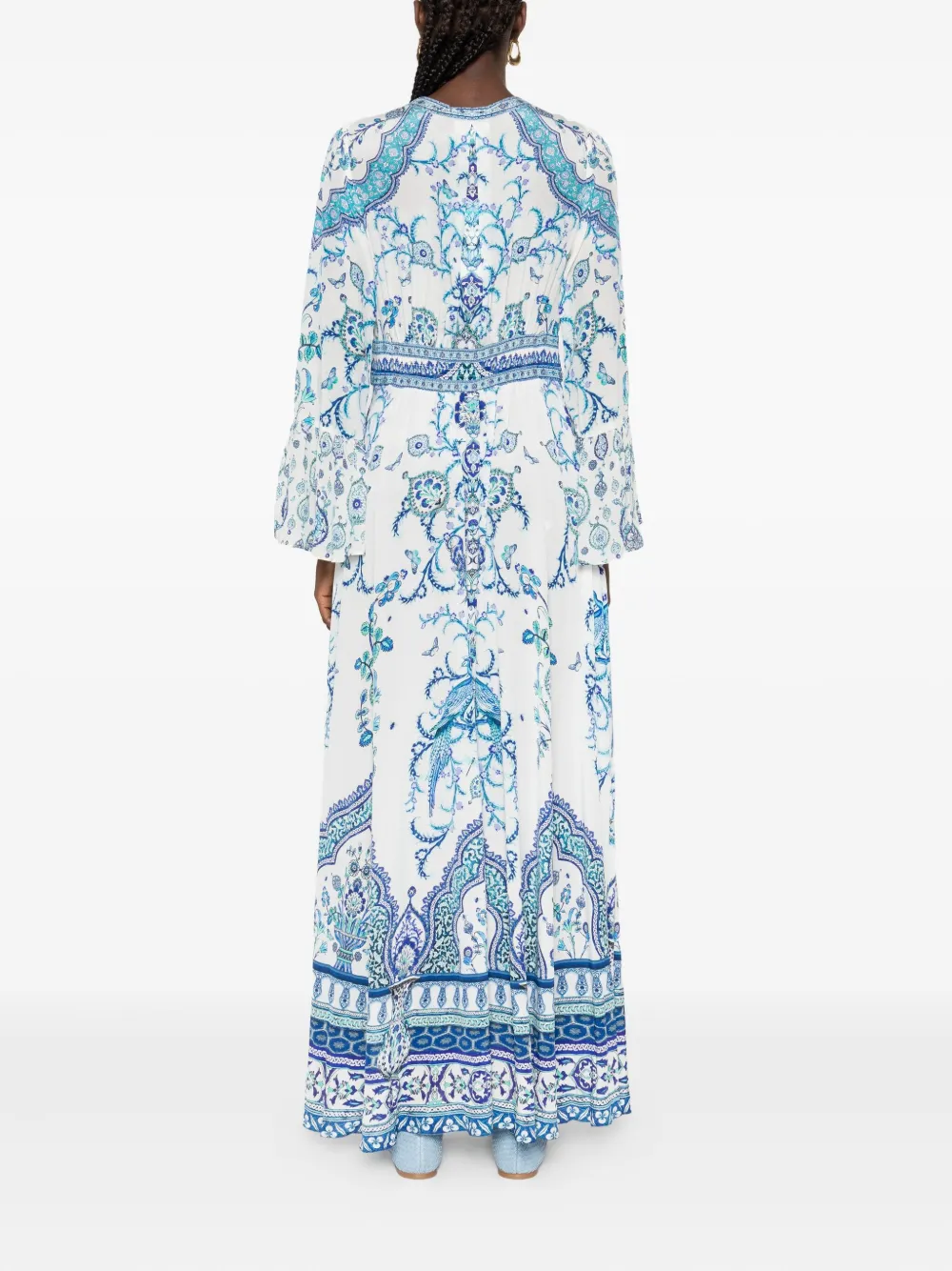 Camilla bell-sleeve paisley-print maxi dress Blauw