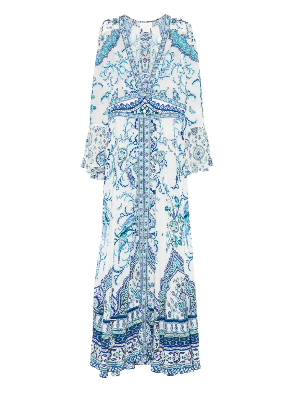 Camilla bell-sleeve paisley-print maxi dress Blauw