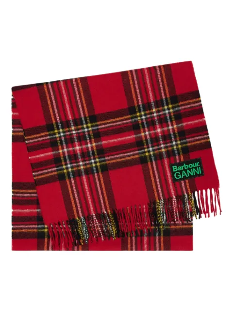 GANNI x Barbour tartan fringed scarf