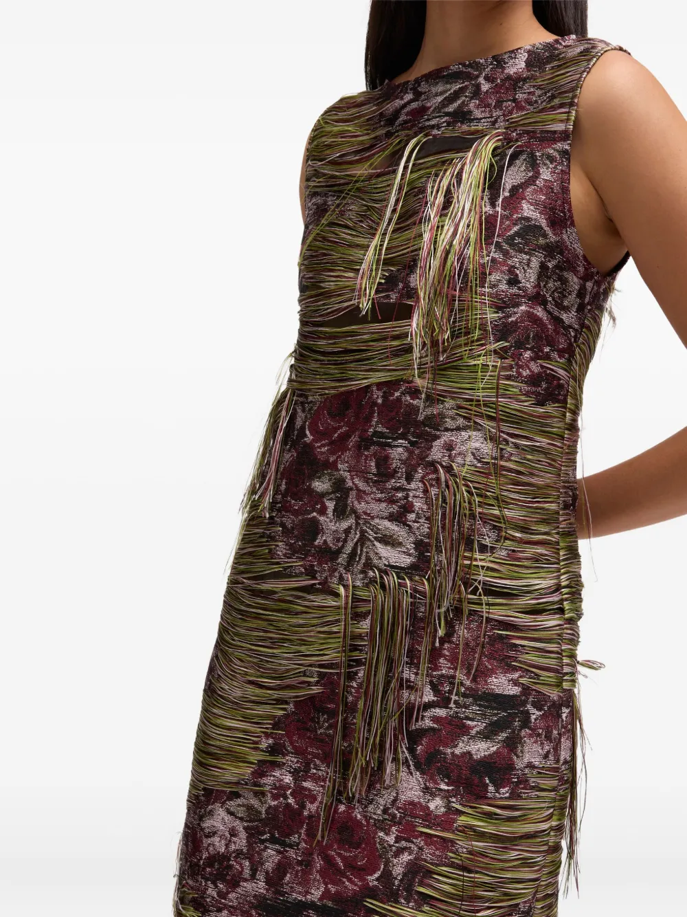 Ganni Tapestry Fringed Mini Dress In Multi
