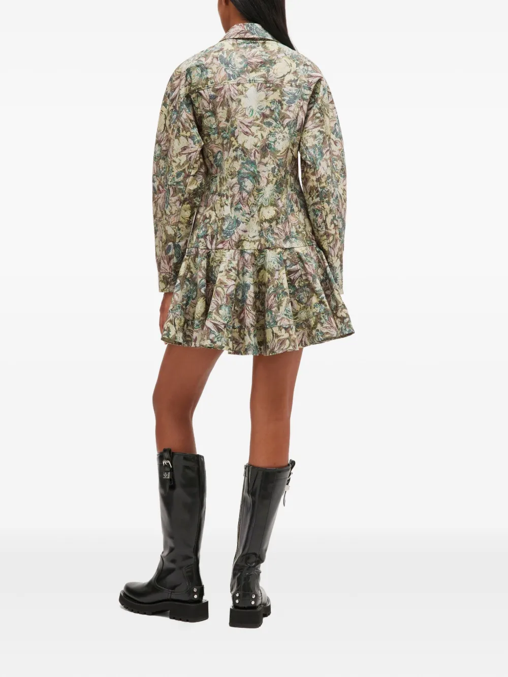 Ganni Floral-print Buttoned Dress In Neutral