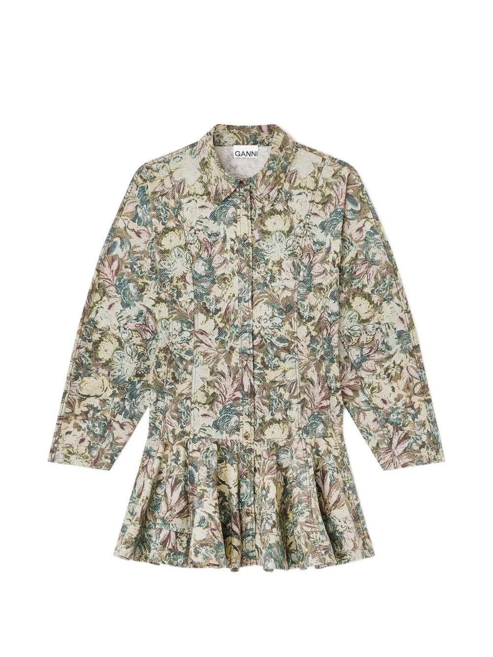 GANNI Jurk met bloemenprint en knopen Beige