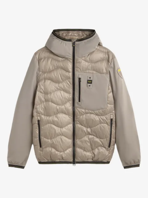 Blauer Gesteppte Kapuzenjacke