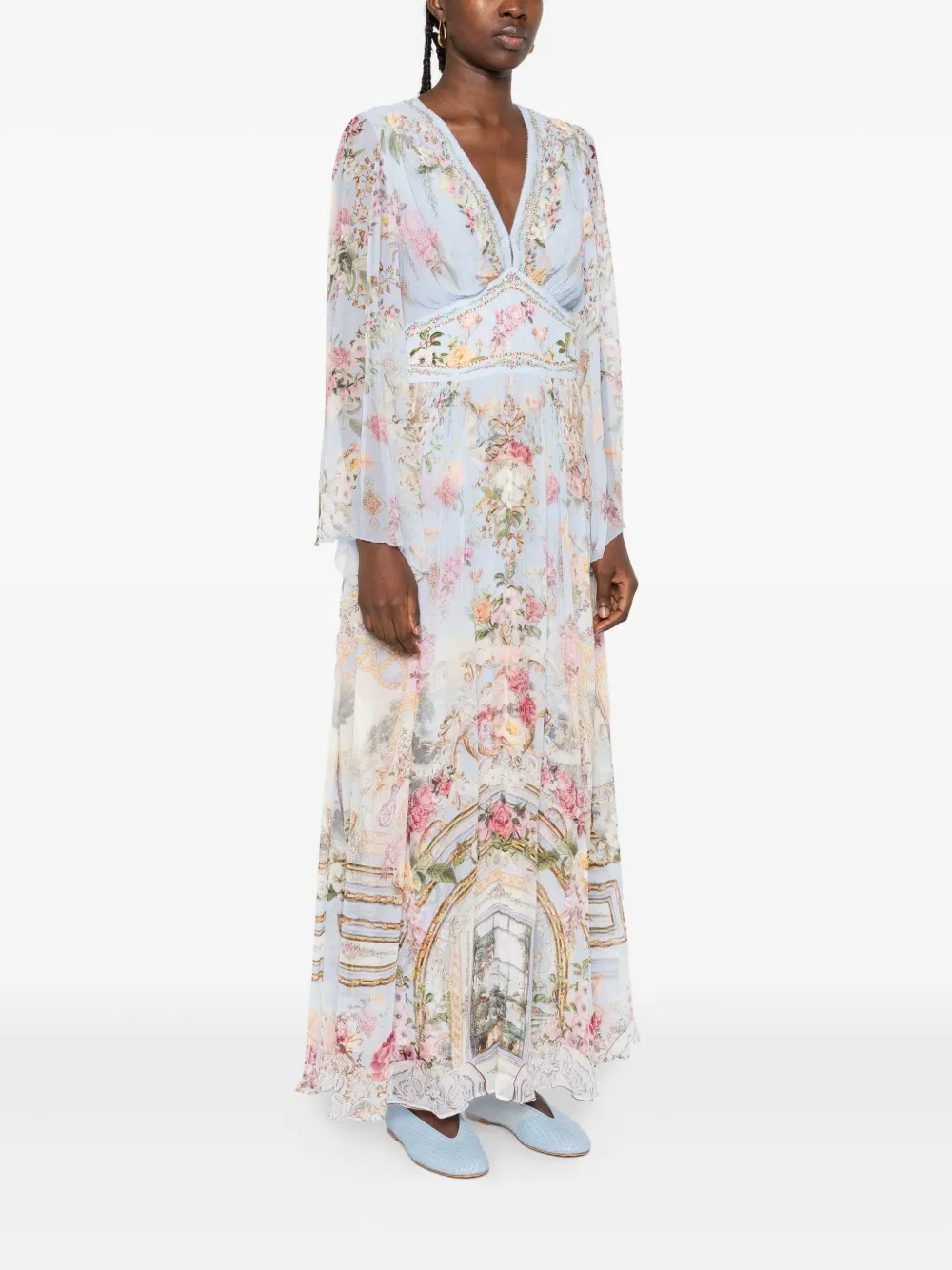 Camilla floral-print embellished maxi dress Blauw