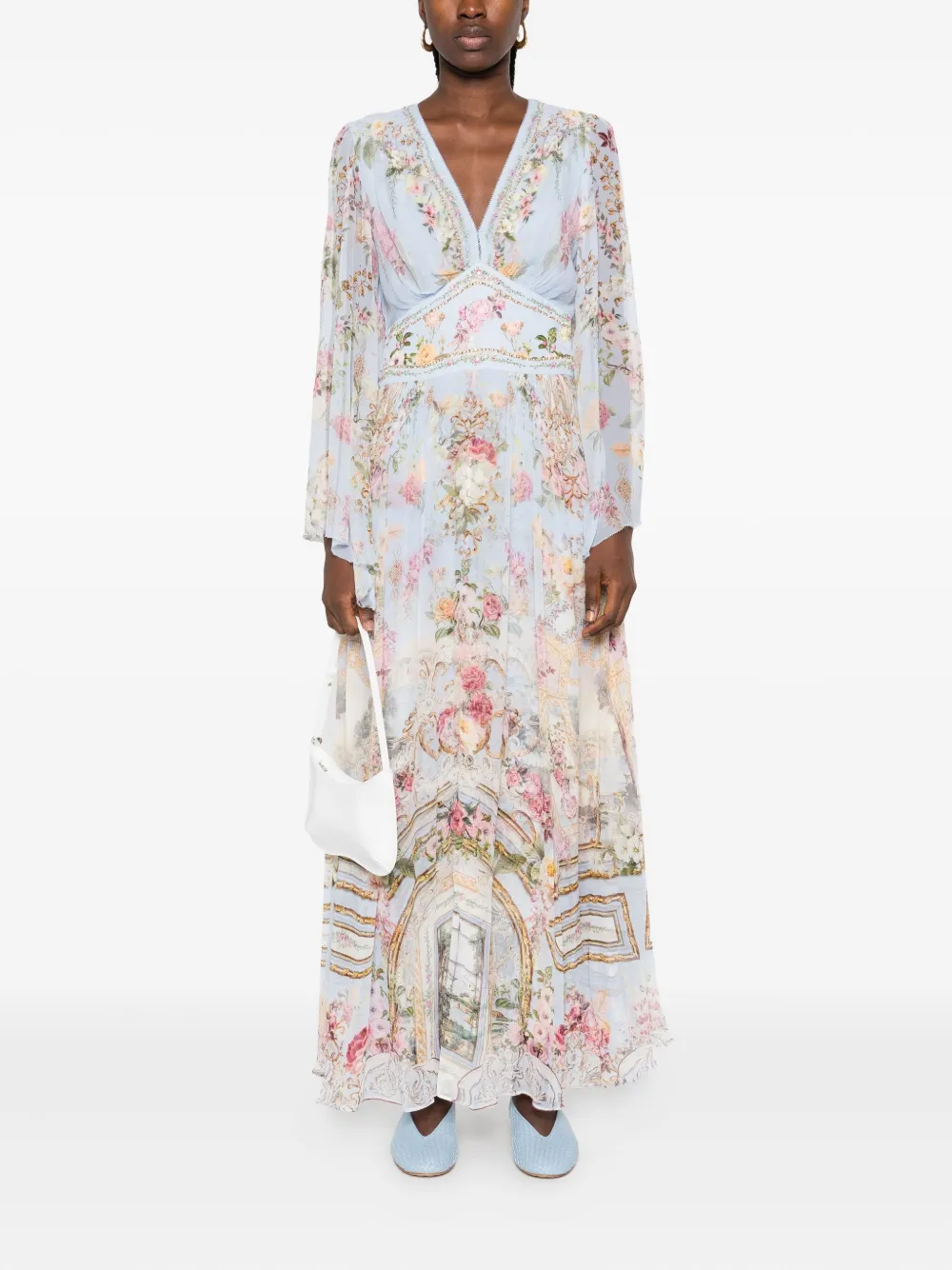 Camilla floral-print embellished maxi dress Blauw