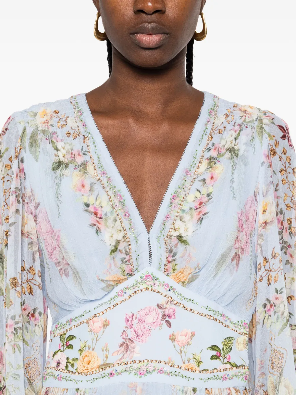 Camilla floral-print embellished maxi dress Blauw