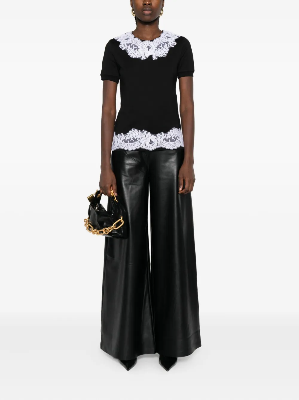 Dolce & Gabbana Lace-trimmed Cotton T-shirt In Black