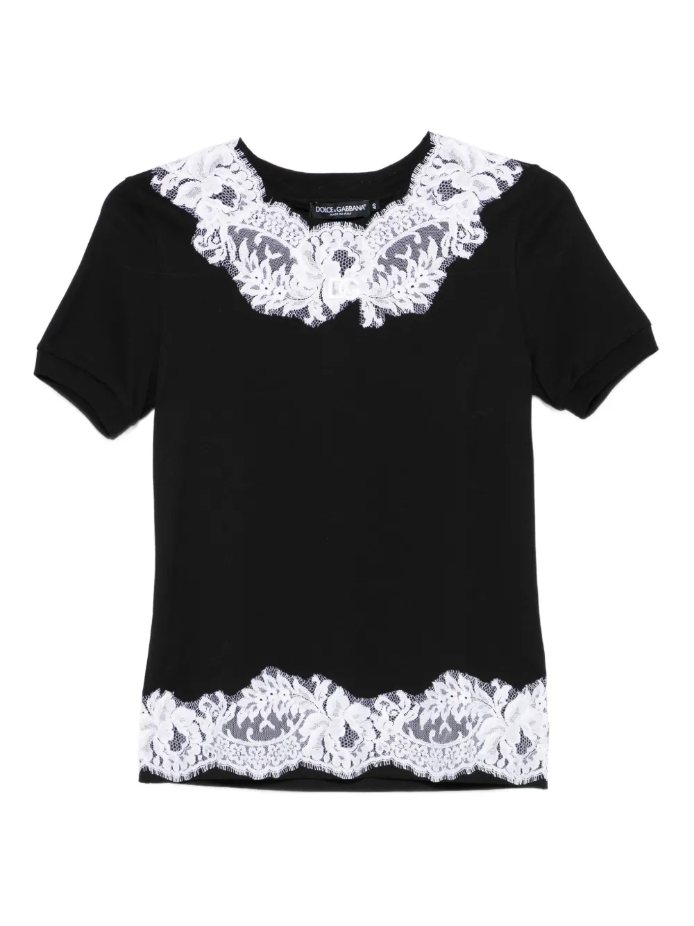 Dolce & Gabbana Lace-trimmed Cotton T-shirt In Black