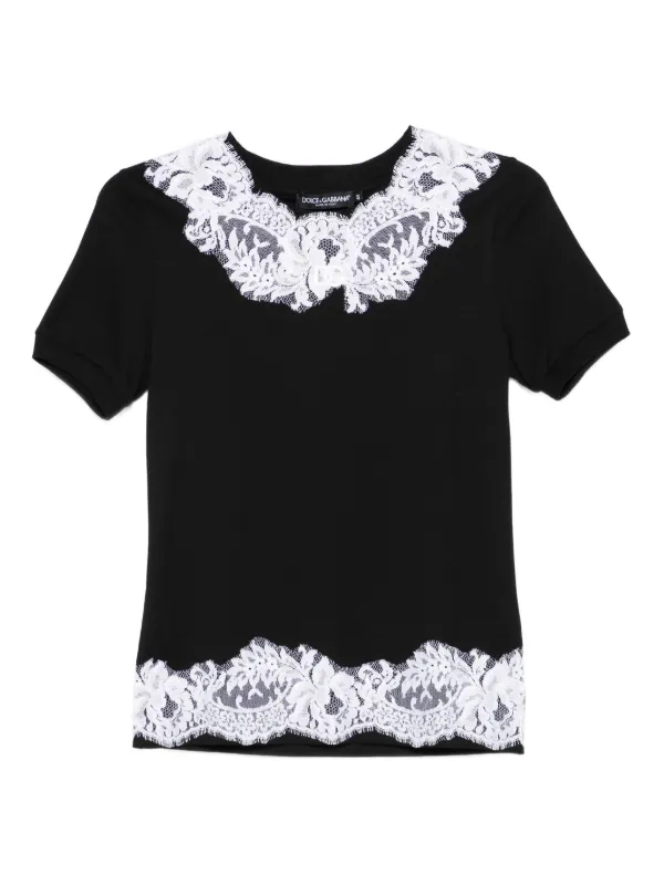 Dolce Gabbana DNA lace-trimmed Cotton T-shirt Black FARFETCH IN