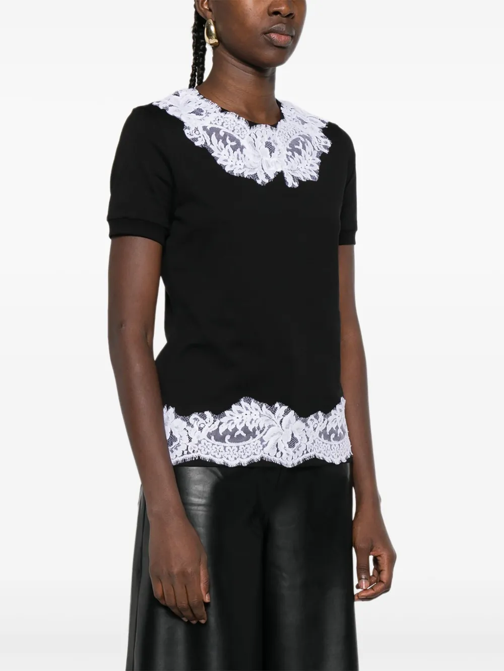 Dolce & Gabbana Lace-trimmed Cotton T-shirt In Black
