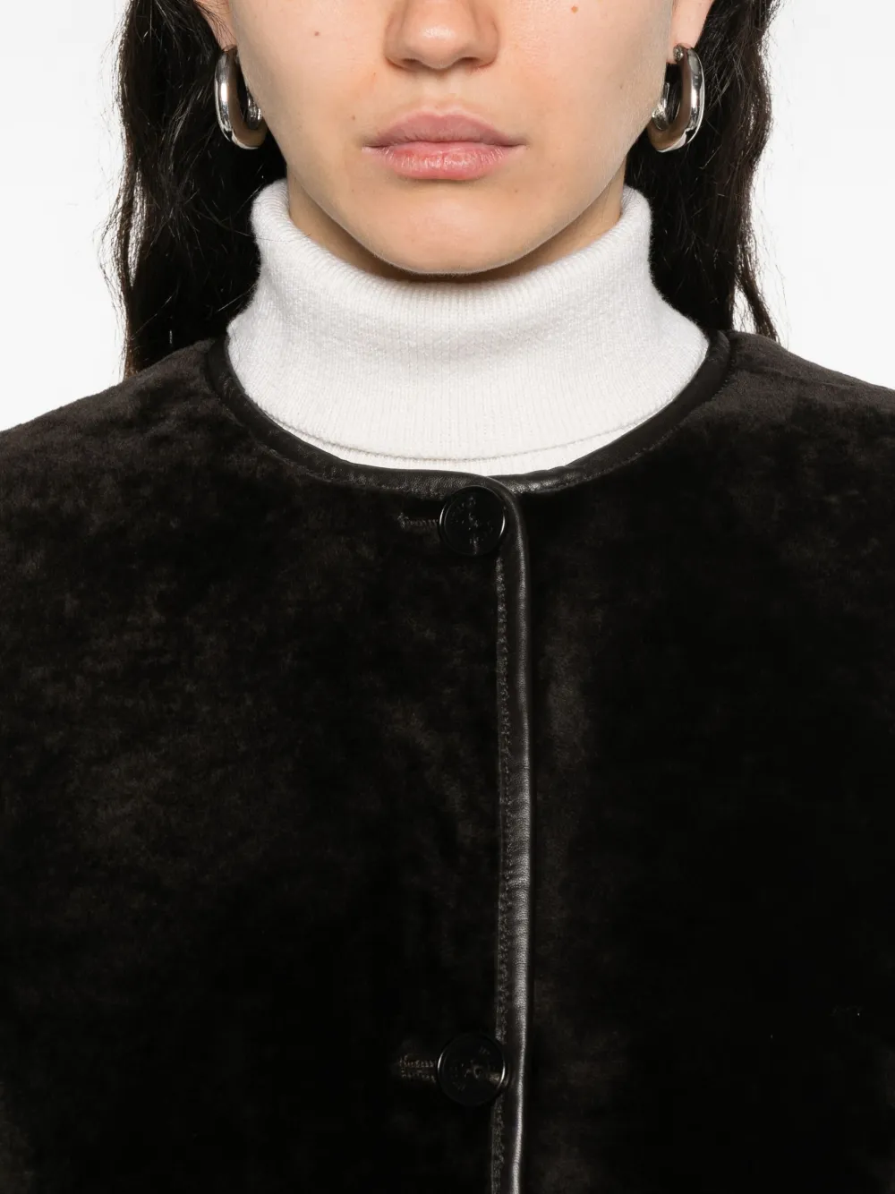 Utzon Jod Button-fastening Shearling Jacket In Brown