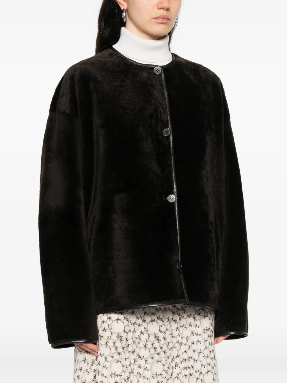 Utzon Jod Button-fastening Shearling Jacket In Brown