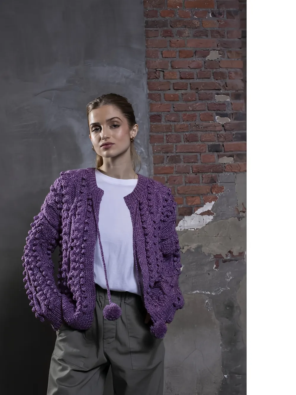 Les Tricots Bobble Cardigan In Purple