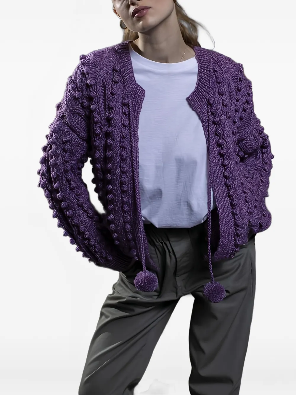 Les Tricots Bobble Cardigan In Purple