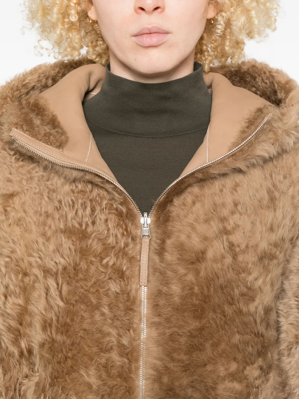 Utzon Joli Hooded Shearling Coat In Brown