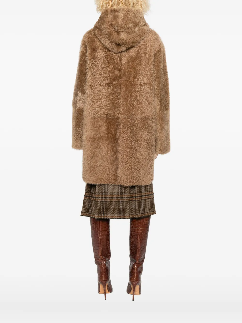 Utzon Joli Hooded Shearling Coat In Brown