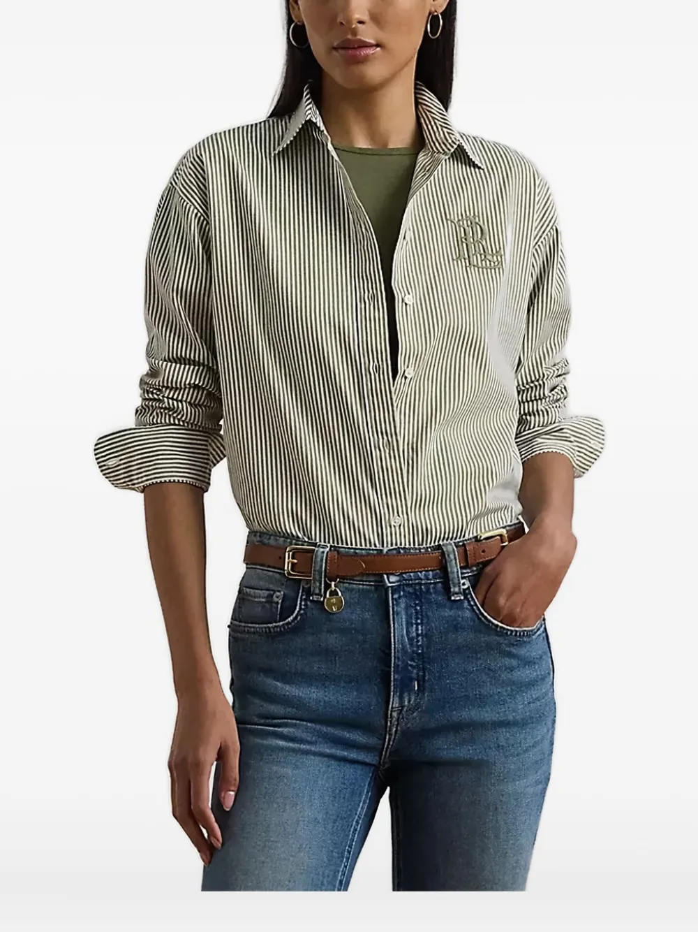 striped-pattern embroidered-logo shirt