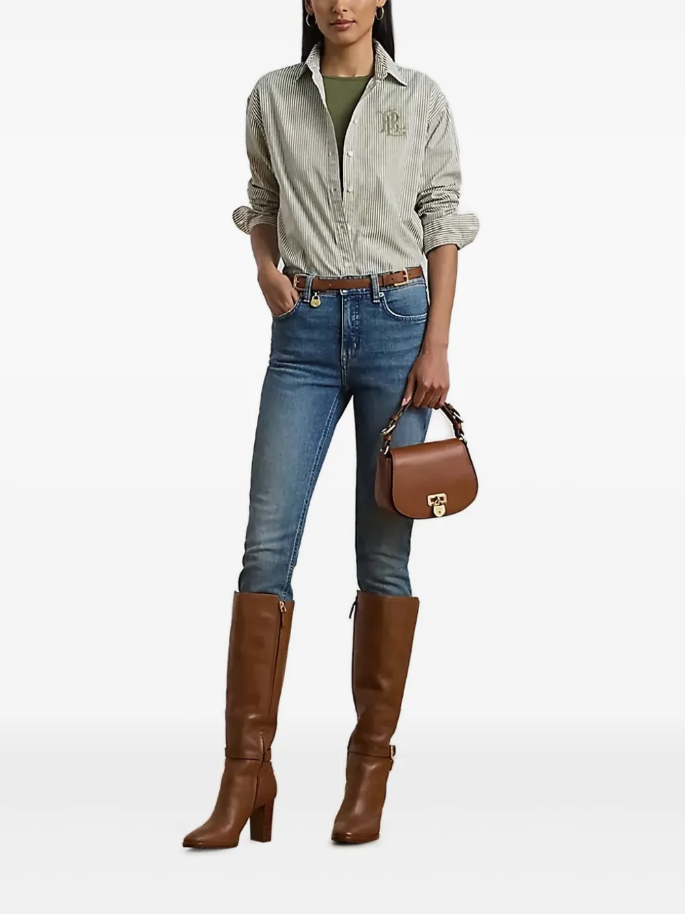 Lauren Ralph Lauren Gestreepte blouse met geborduurd logo - Groen