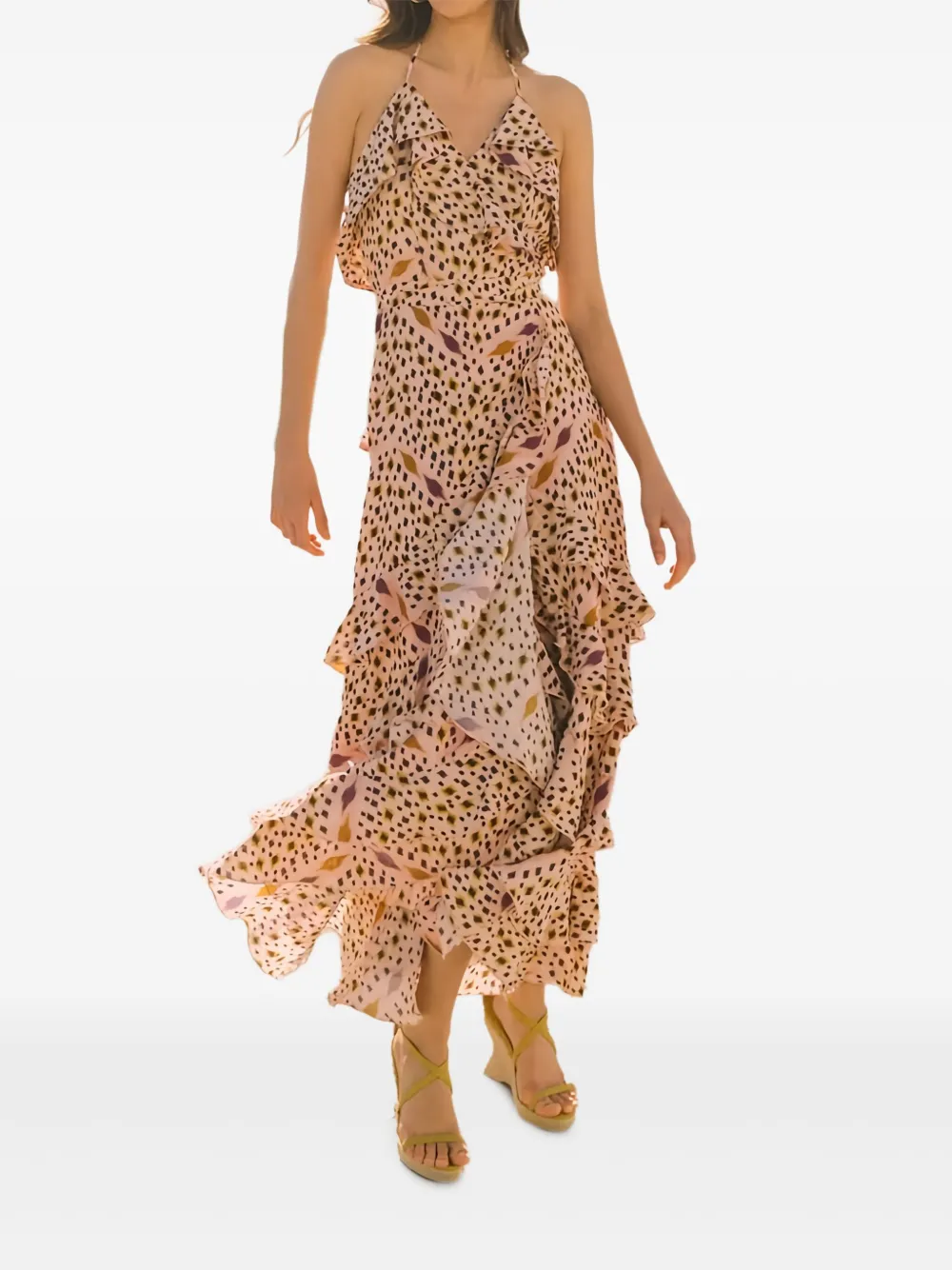CHERUBINA Latika ruffled tiered maxi dress - Roze