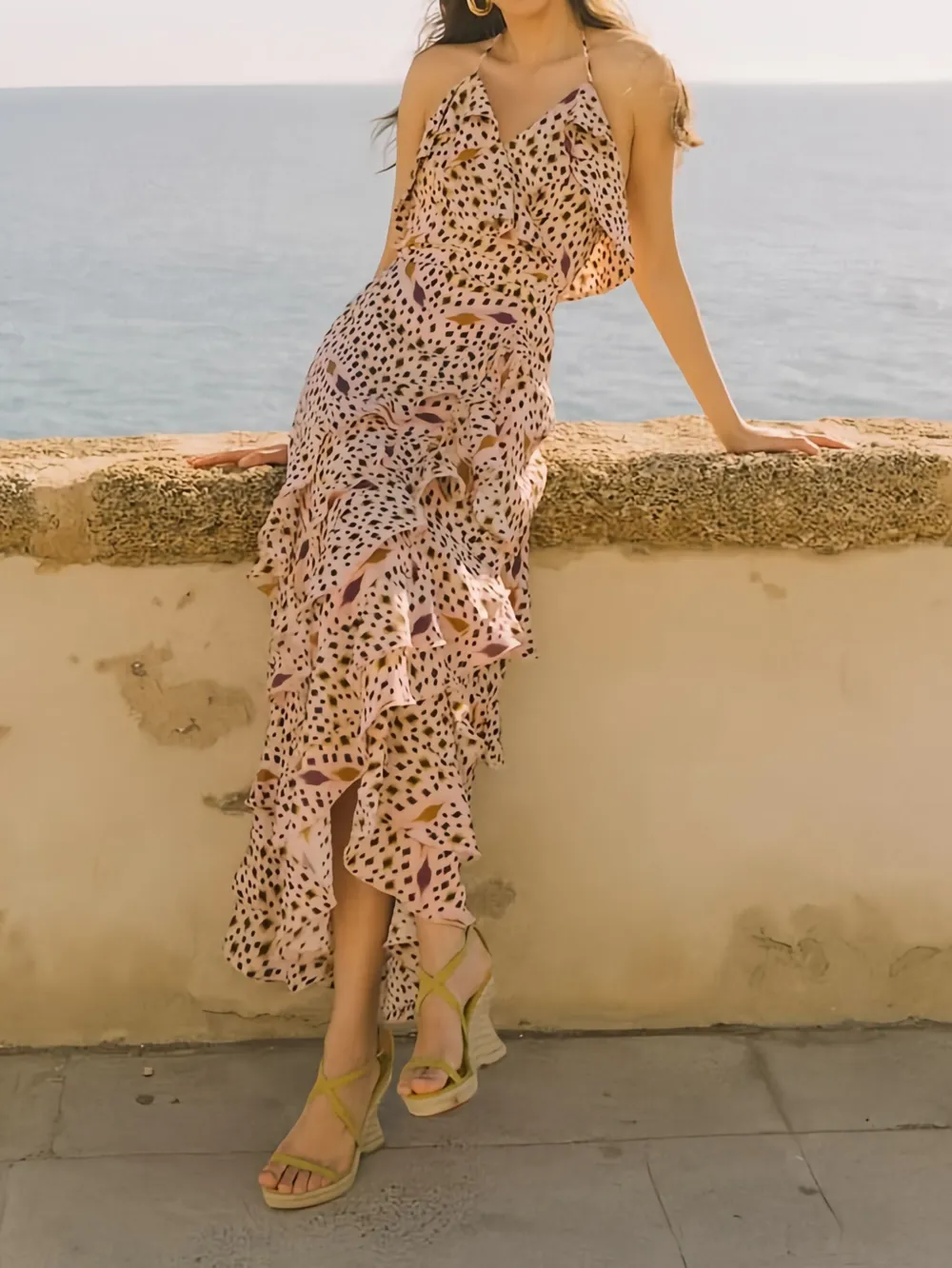 Cherubina Latika Ruffled Tiered Maxi Dress In Pink