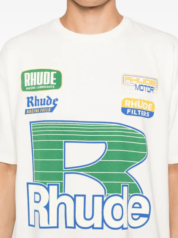 RHUDE graphic-print logo-detail T-shirt | Neutrals | FARFETCH