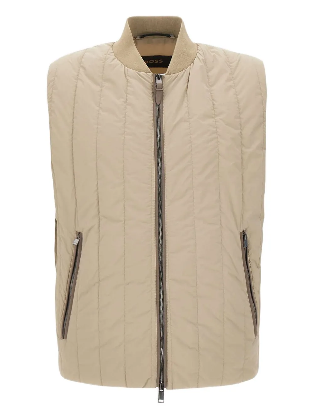 Hugo Boss Quilted Zip-front Gilet In Brown