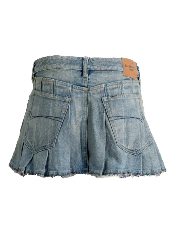 Balenciaga Pleated Denim Mini Skirt | Blue | FARFETCH UK