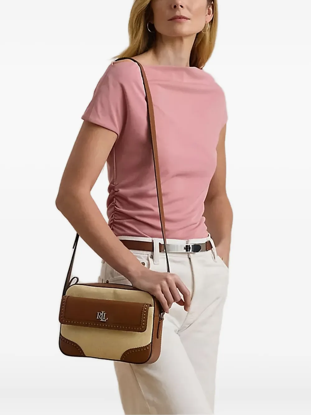 Lauren Ralph Lauren Shopper met leren afwerking en logoplakkaat Beige