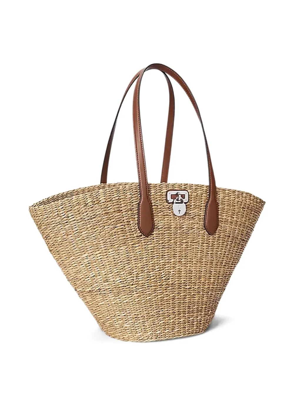 Ralph Lauren Leather-trimmed Straw Tote Bag In Neutral