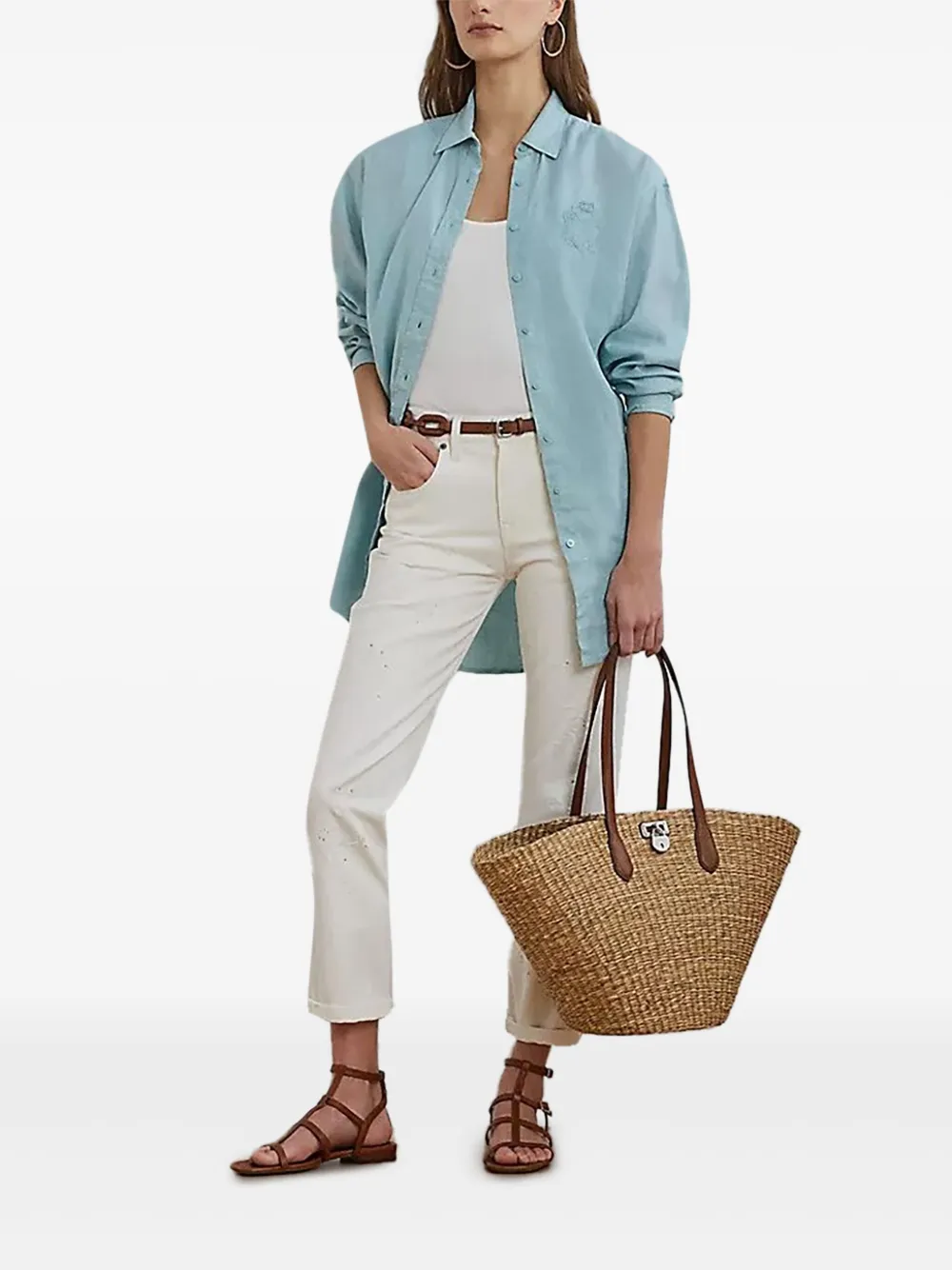Lauren Ralph Lauren Stro shopper met leren afwerking - Beige