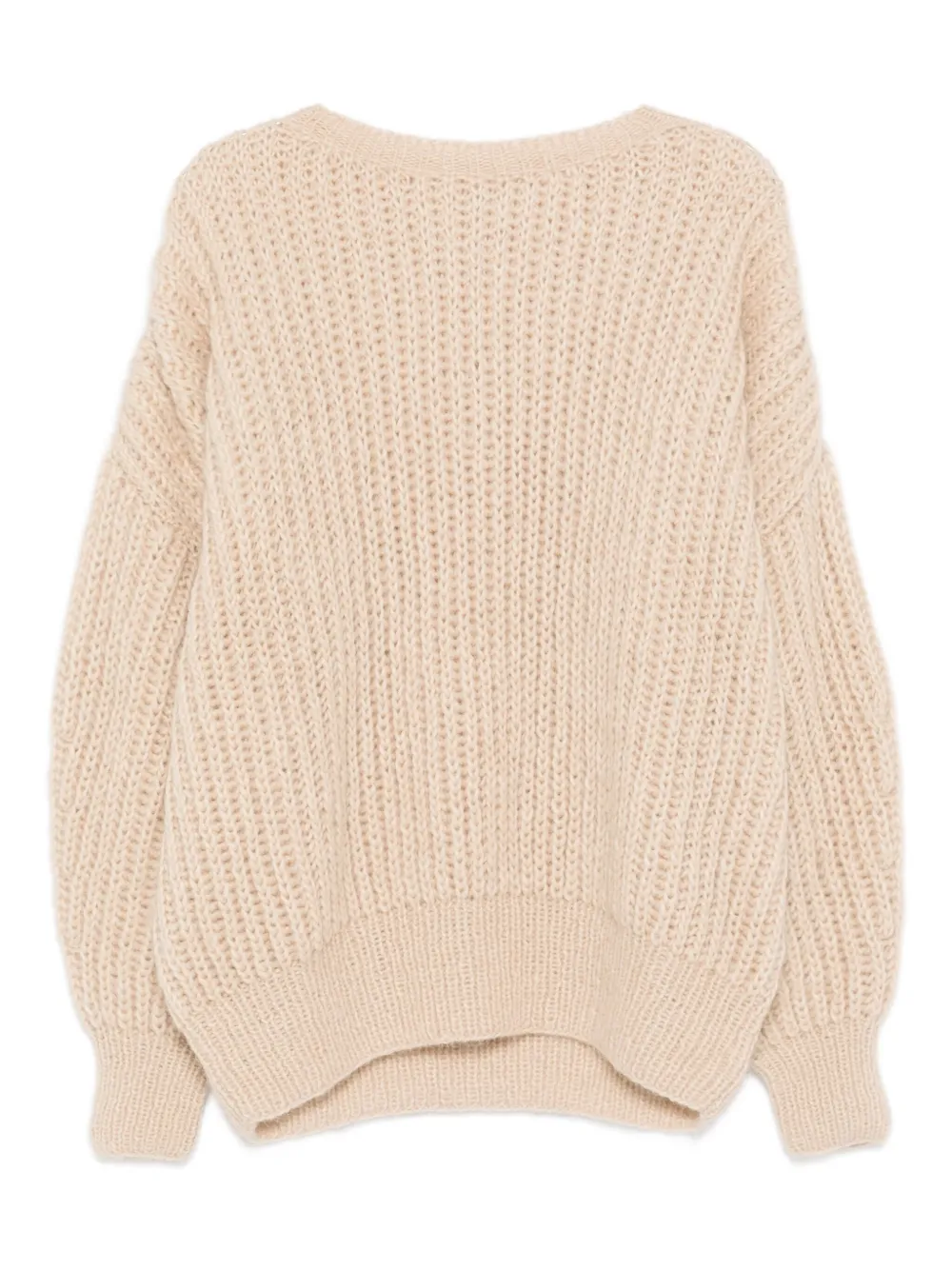balloon-sleeve ribbed knit sweater