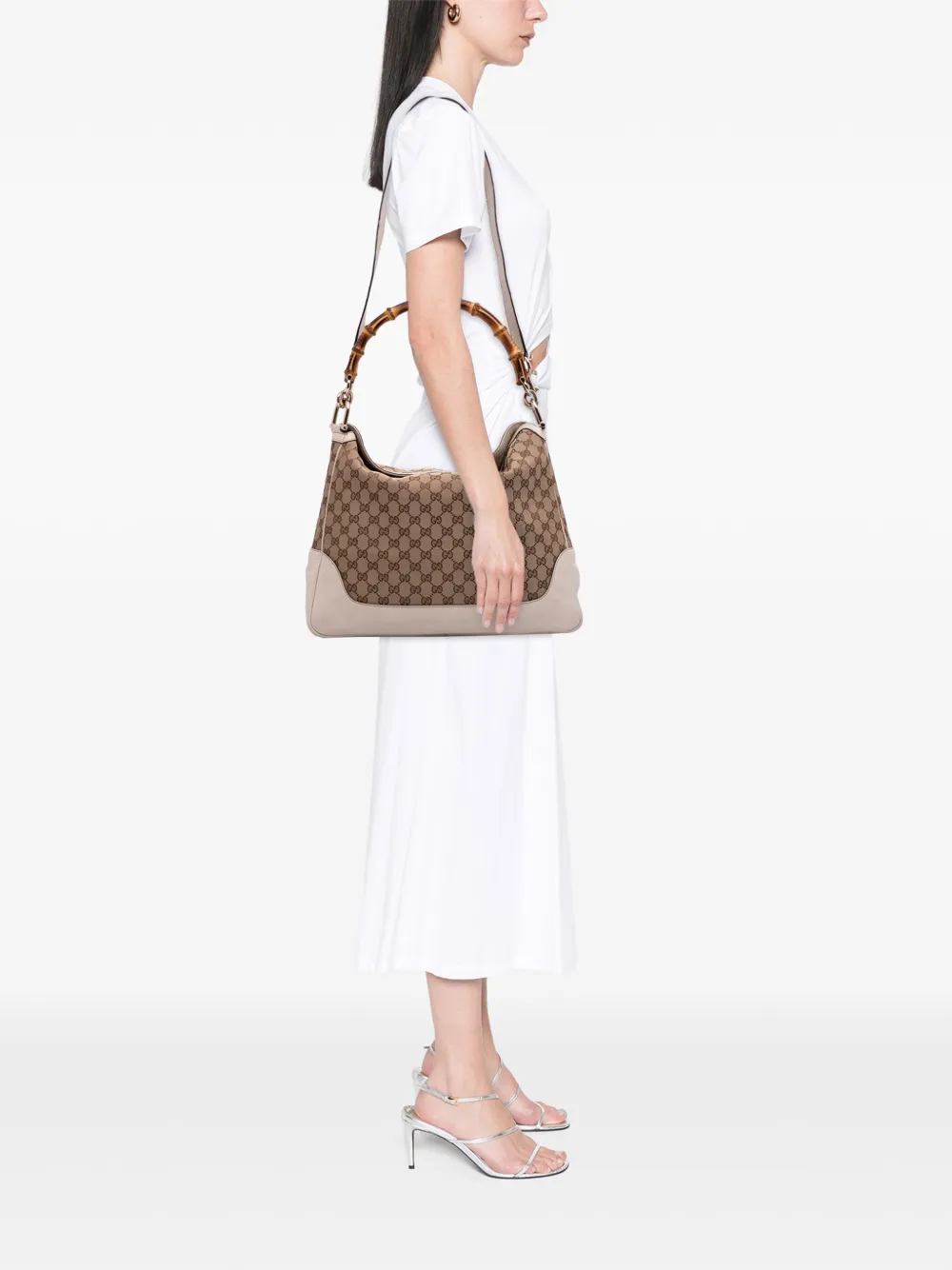 Pre-owned Gucci 2016-2025 Gg Canvas Bamboo Diana Satchel In Brown