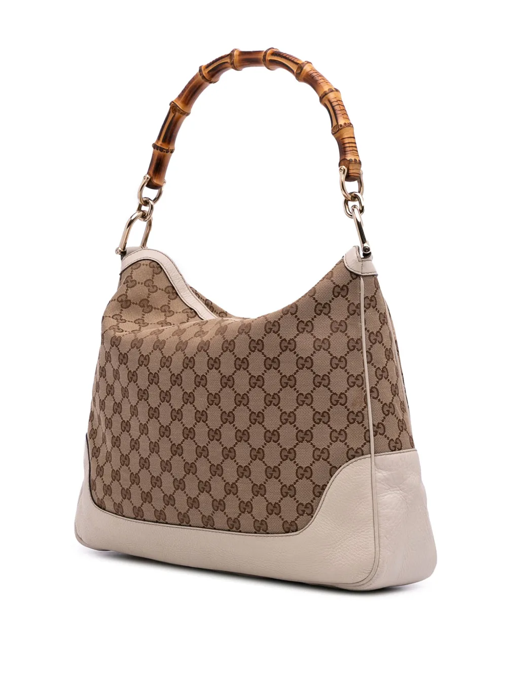 Pre-owned Gucci 2016-2025 Gg Canvas Bamboo Diana Satchel In Brown