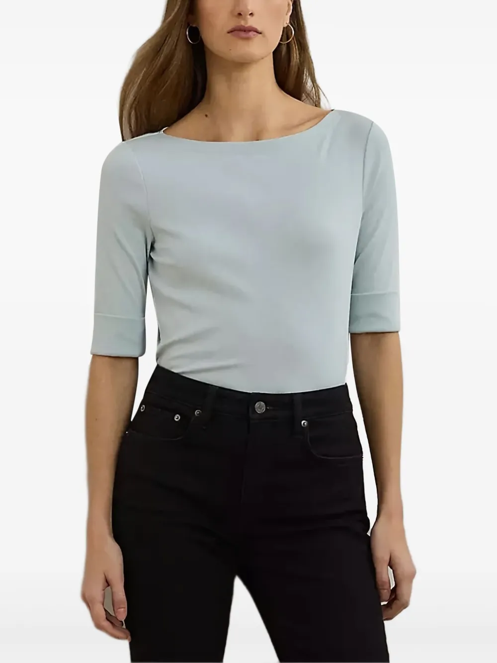 boat-neck three-quarter-sleeve T-shirt
