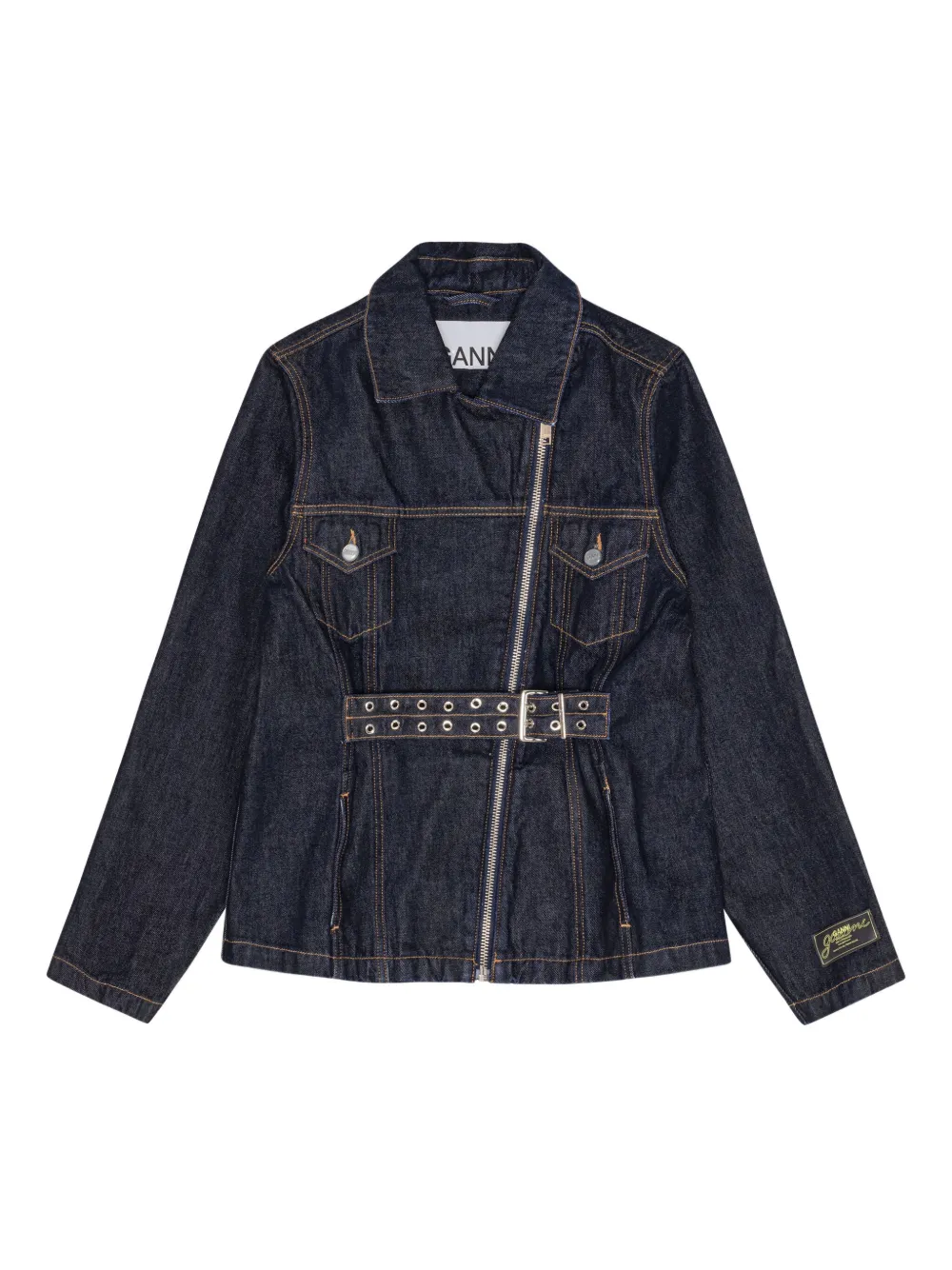 GANNI belted zip denim jacket - Blu