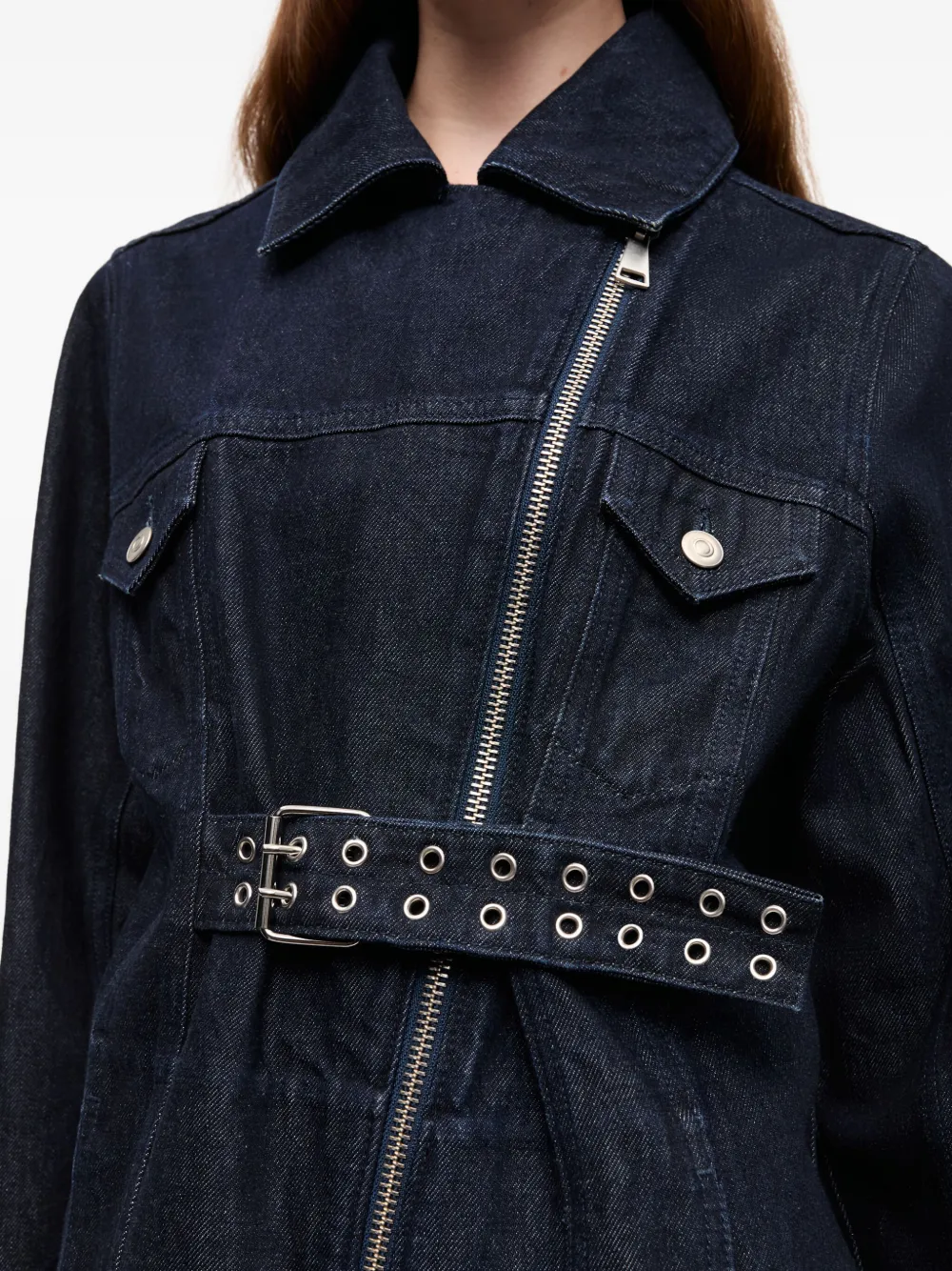 GANNI Denim jack met ceintuur en rits Blauw