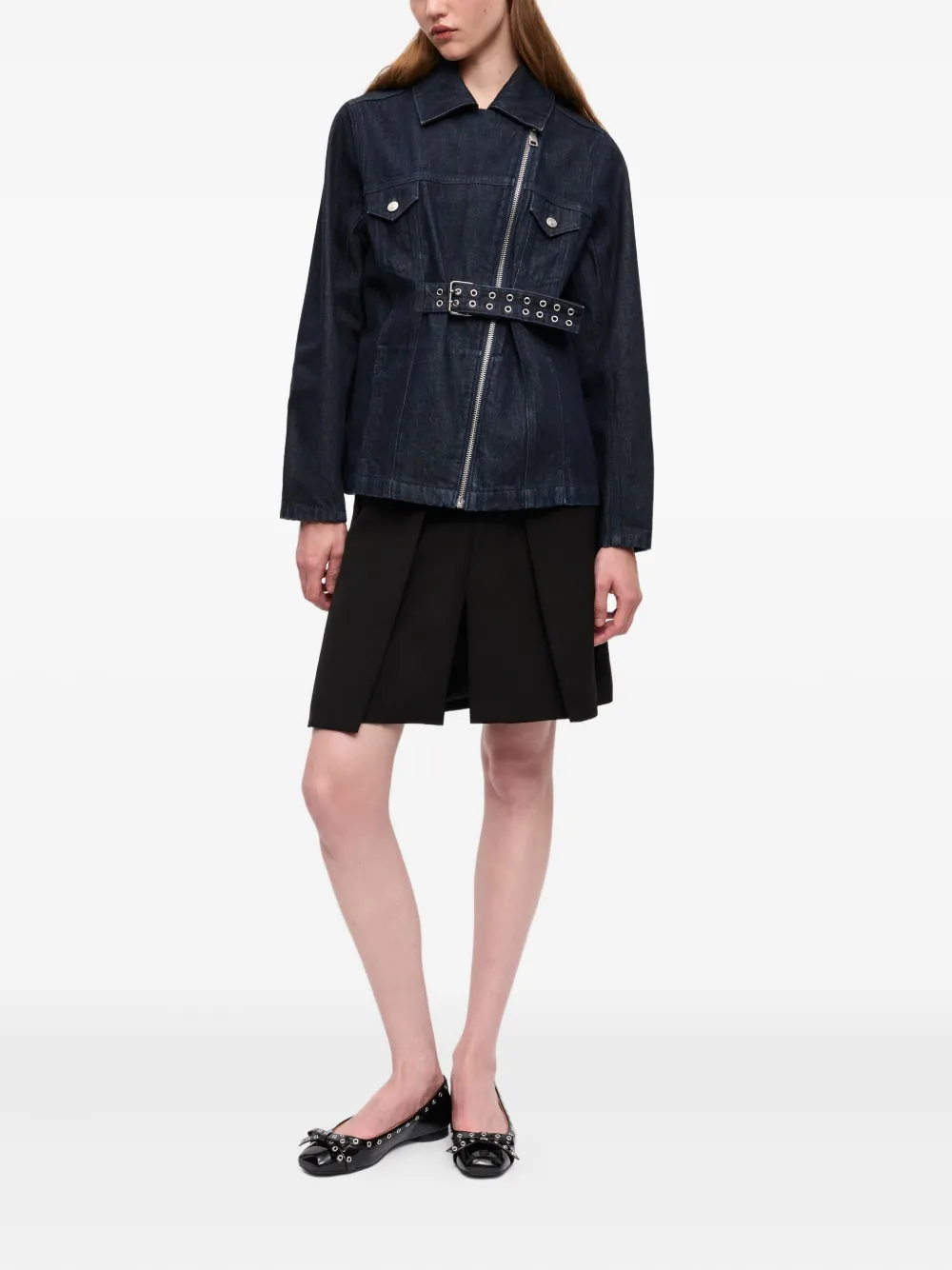 GANNI Denim jack met ceintuur en rits Blauw