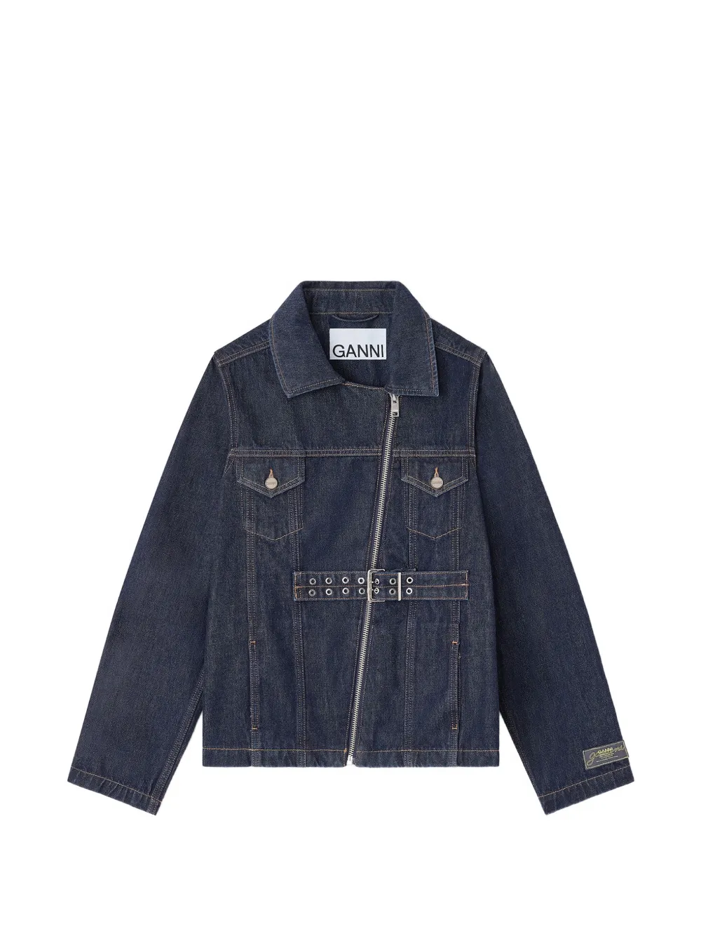 GANNI Denim jack met ceintuur en rits Blauw