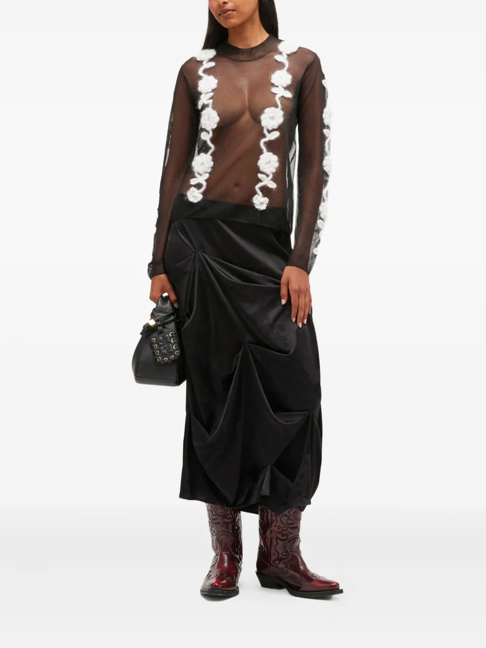 GANNI crochet-flowers mesh top | T-Shirts & Jersey Shirts | Image 2