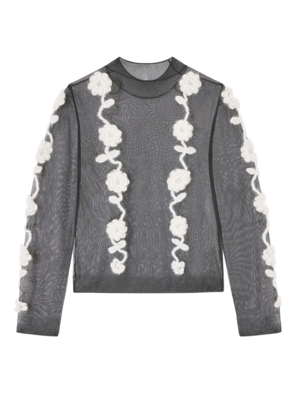 GANNI crochet-flowers mesh top | Black | Image 1