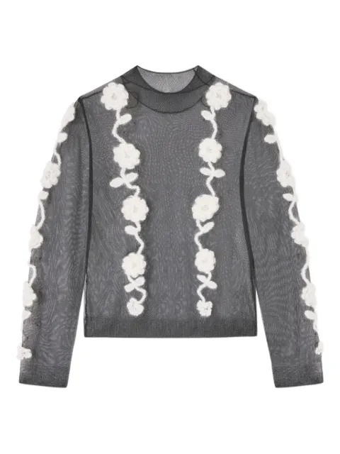GANNI top de malla con flores de crochet