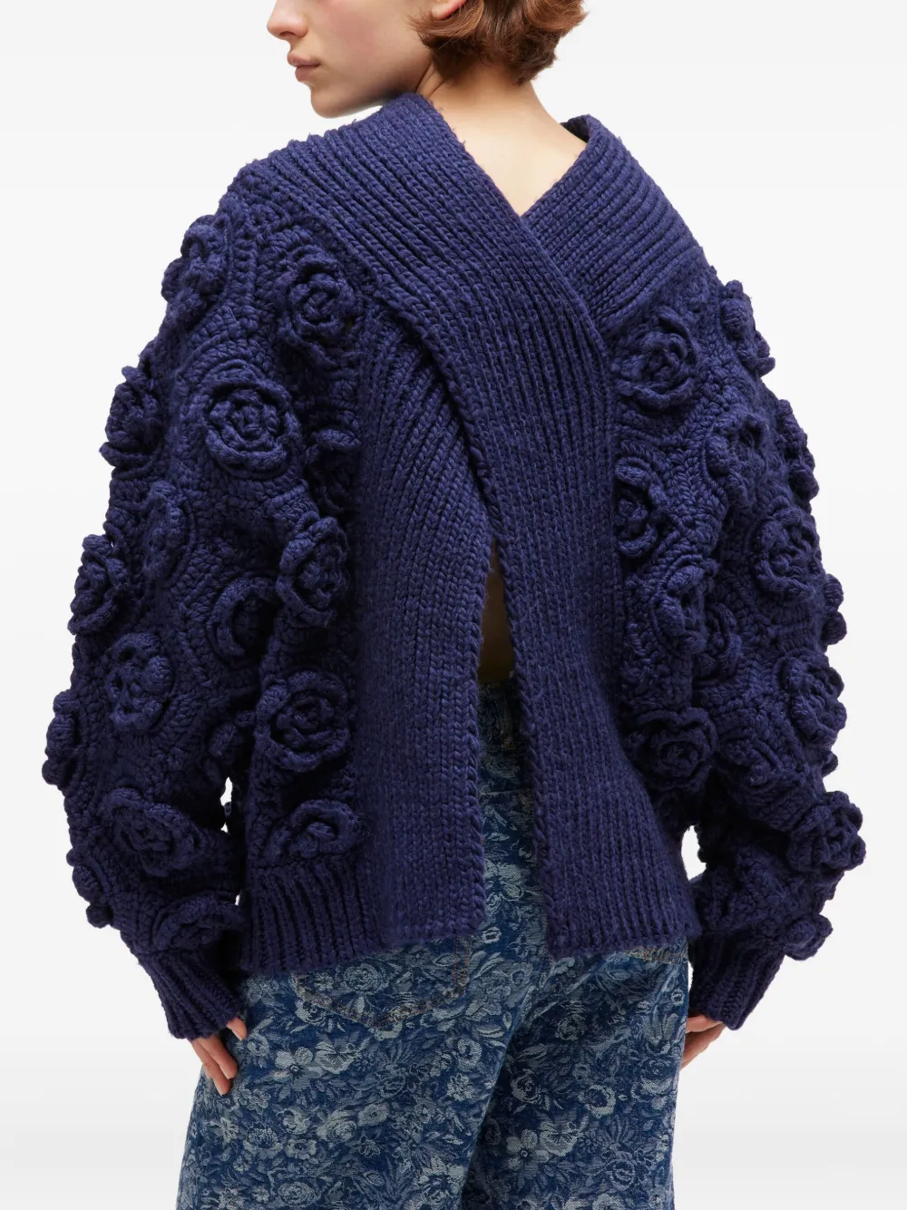 Ganni Crochet-detail Sweater In Blue