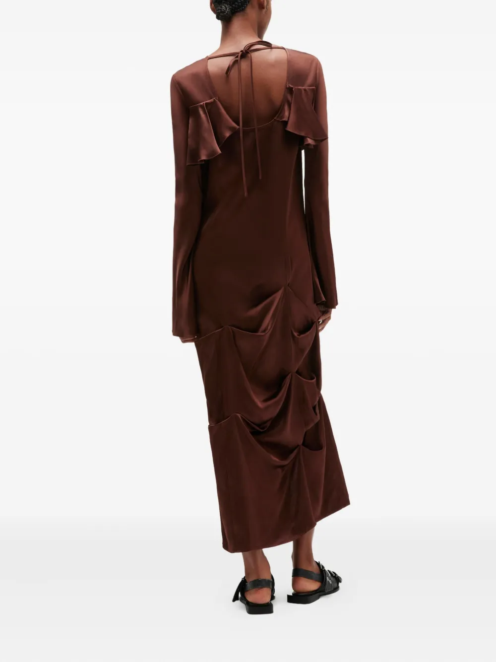 Ganni Ruffled Maxi Dress In Brown