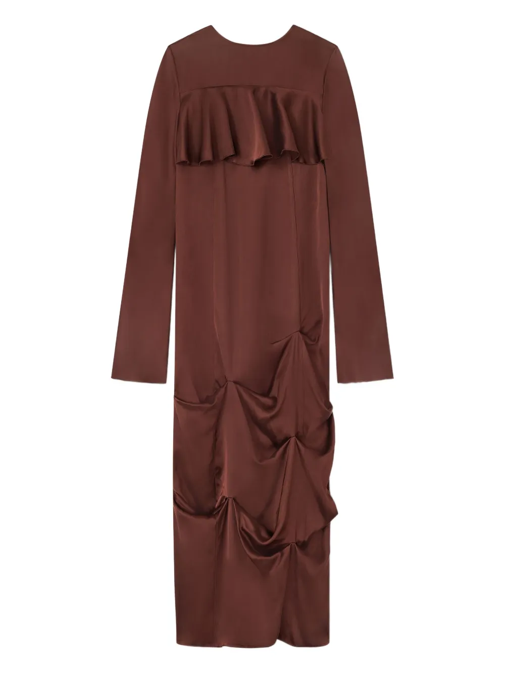 Ganni Ruffled Maxi Dress In Brown